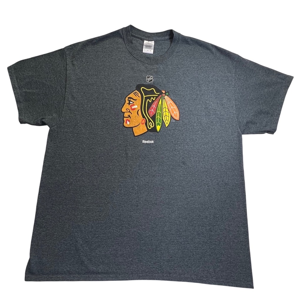 NHL Chicago Blackhawks‎ Reebok T Shirt Gray Mens XL Hockey Graphic Tee